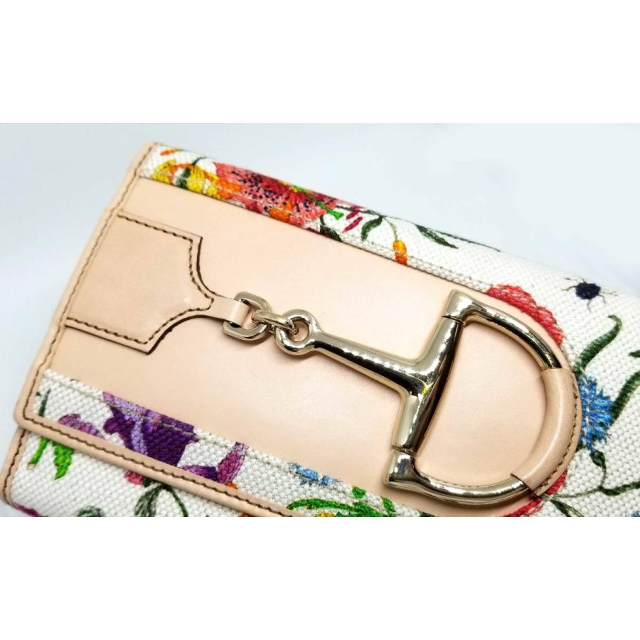 新品同様 グッチ 長財布 フローラ 花柄 キャンバス レザー レディース 