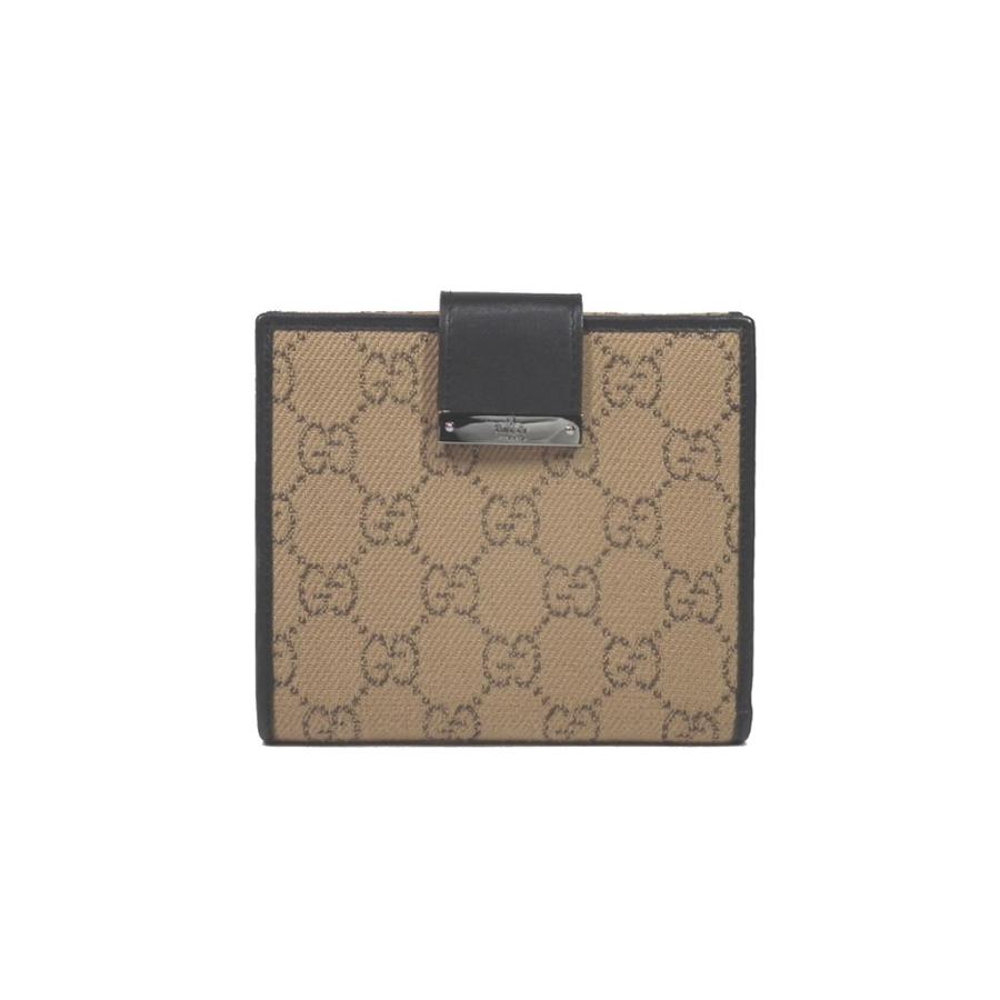 美品 グッチ 財布 GG 二つ折り コンパクト GGキャンバス ベージュ レディース GUCCI 二つ折り財布 ロゴ :f307163489