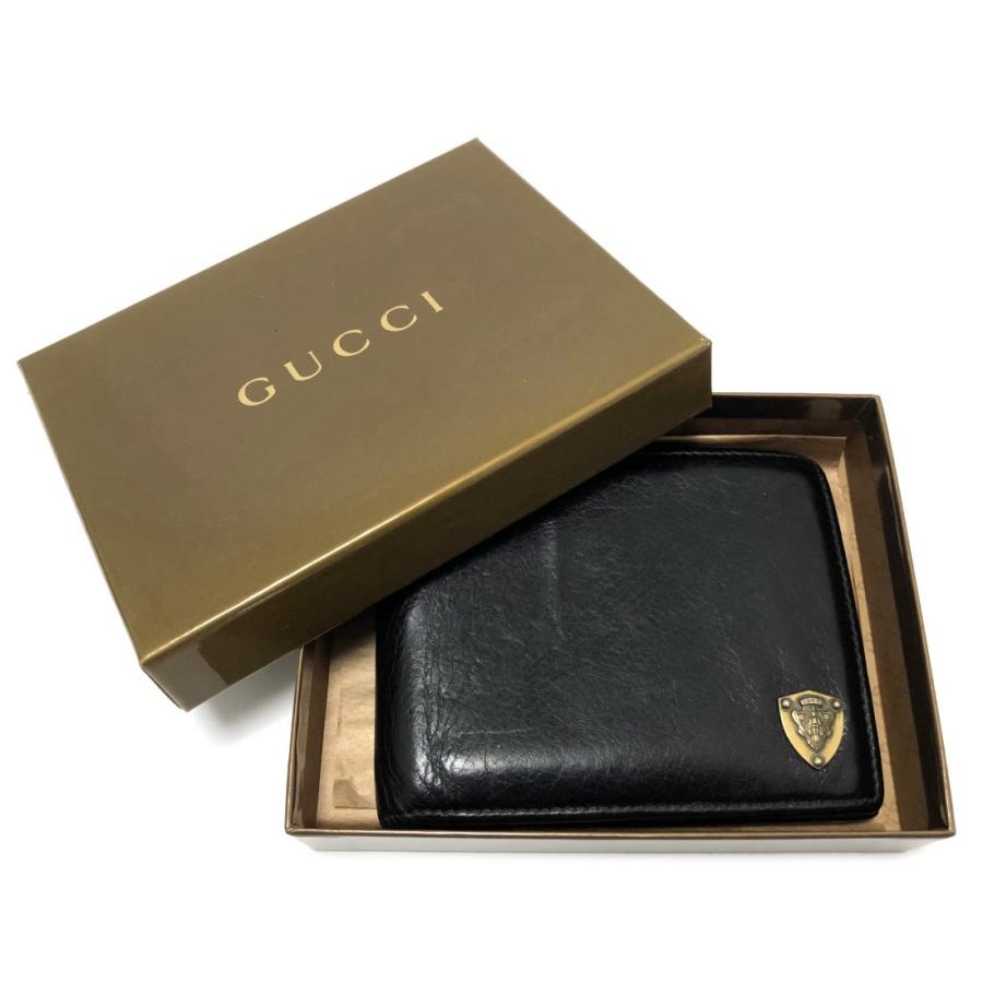 グッチ 二つ折り 財布 メンズ クレスト 紋章 ブラック レザー 黒 コインケースあり GUCCI 本革 二つ折り財布 203604