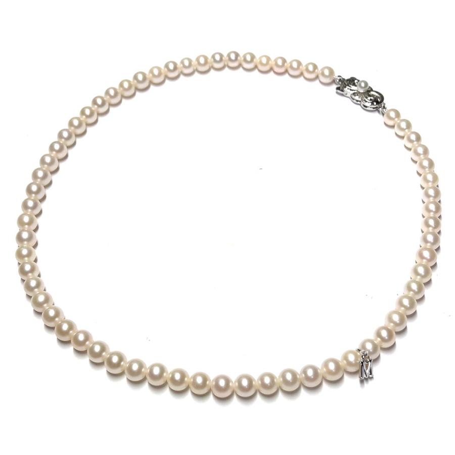 美品 ミキモト MIKIMOTO パールネックレス ピンク系 アコヤ真珠 パール ネックレス Mチャーム付 シルバー 真珠 5.5-6.0mm