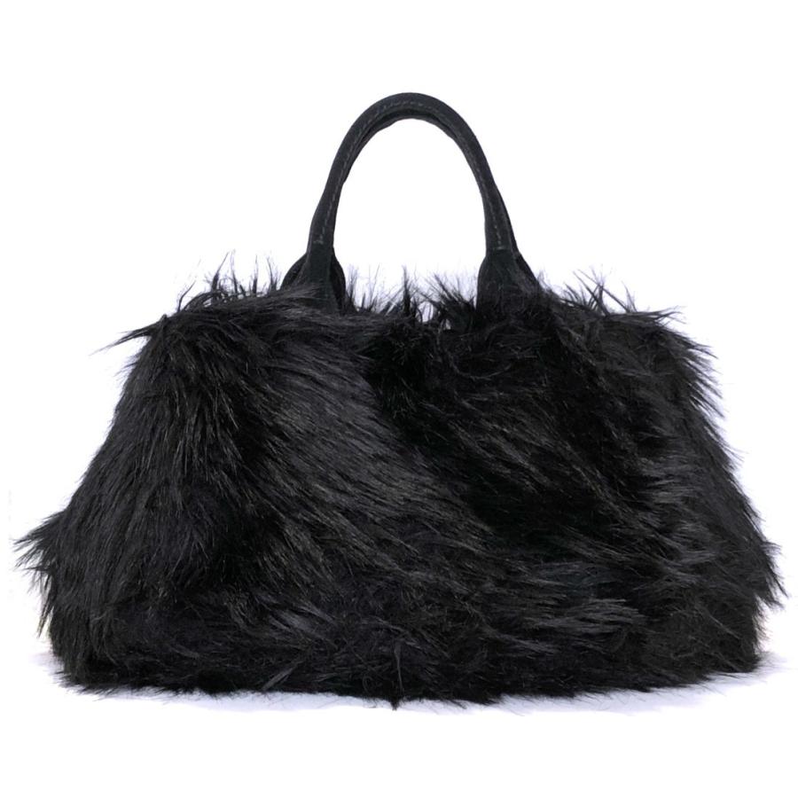 PRADA プラダ エコファートートバッグ フェイクファーバッグ 黒