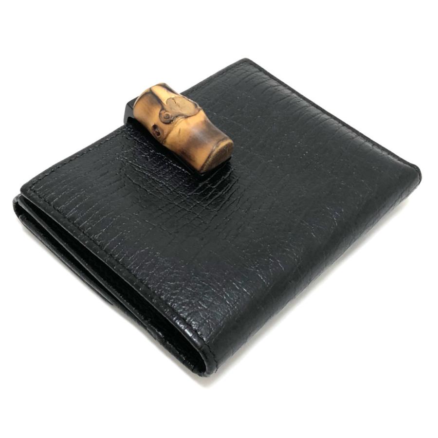 美品 グッチ バンブー 二つ折り 財布 112524 ブラック レザー 二つ折り 