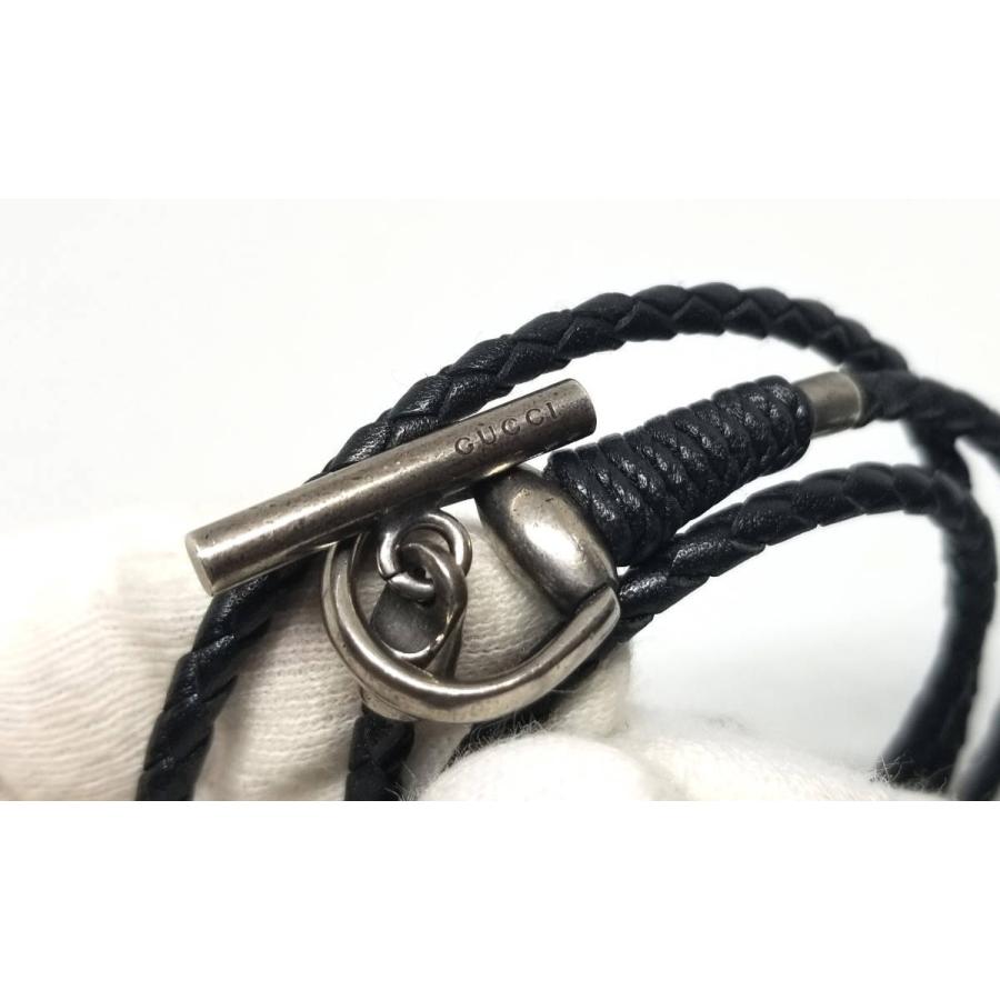 GUCCI グッチ レザー ネックレス ブレスレット 3重 編み込みレザー