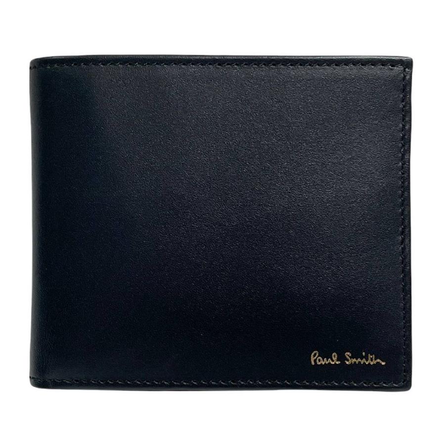 新品同様 ポールスミス 財布 二つ折り マルチストライプ ブラック 黒 レザー コインケースあり メンズ Paul Smith｜brandeal