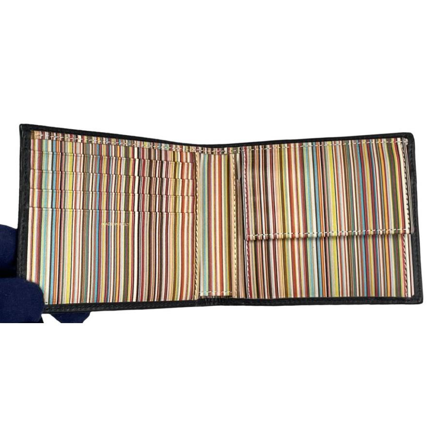 ポールスミス 2つ折り財布 黒×マルチストライプ総柄 新品 本革 レザー ポールスミス Paul Smith 二つ折り財布 マルチストライプ （ブラック