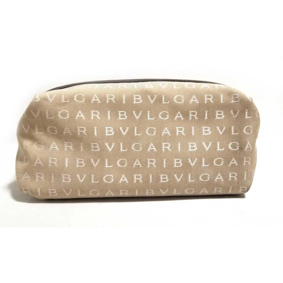 ブルガリ 大きめ 25cm　ポーチ セカンドバッグ ロゴマニア ベージュ BVLGARI キャンバス メンズ レディース