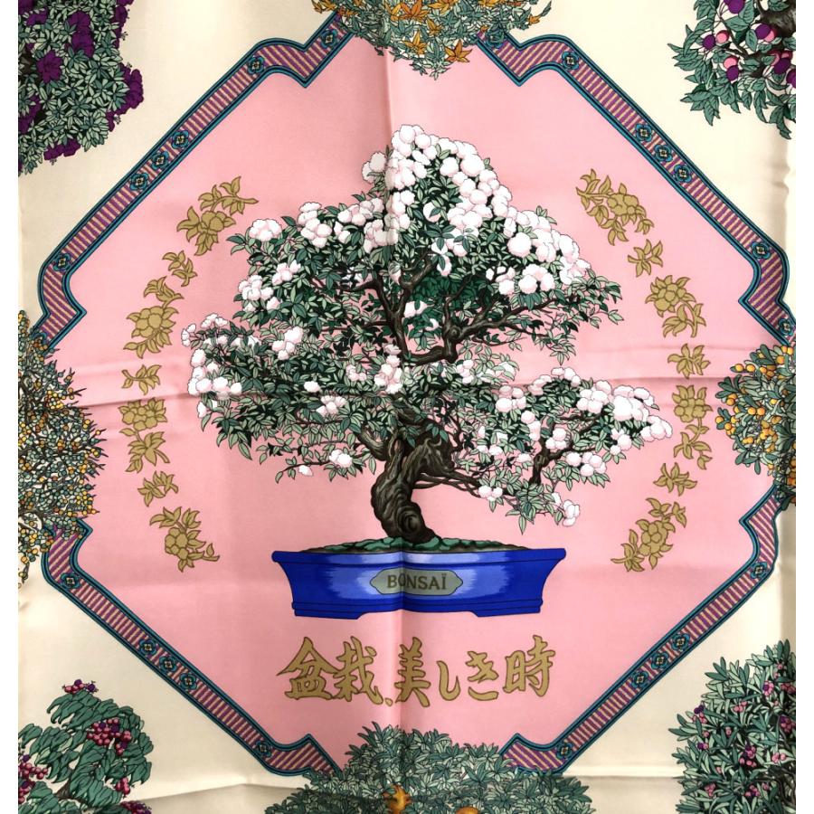 新品同様 エルメス 大判 スカーフ 盆栽 美しき時 カレ シルク 90ｃｍ BONSAI ピンク シルクスカーフ シルク100％ レディース  HERMES