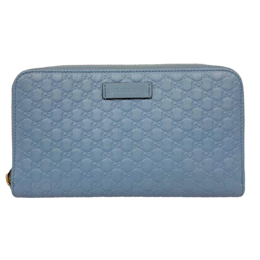 新品同様 アウトレット グッチ 長財布 GG レザー ブルー マイクロ  