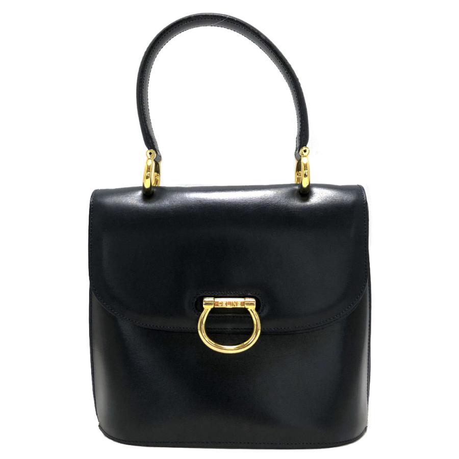 美品 セリーヌ ハンドバッグ レザー ネイビー 紺 ゴールド オールド 