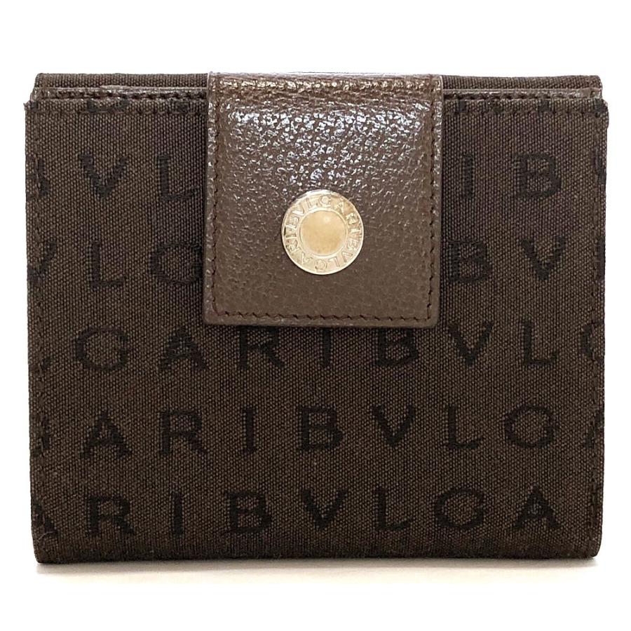 美品 ブルガリ 二つ折り 財布 ロゴマニア ブラウン 茶色 メンズ  