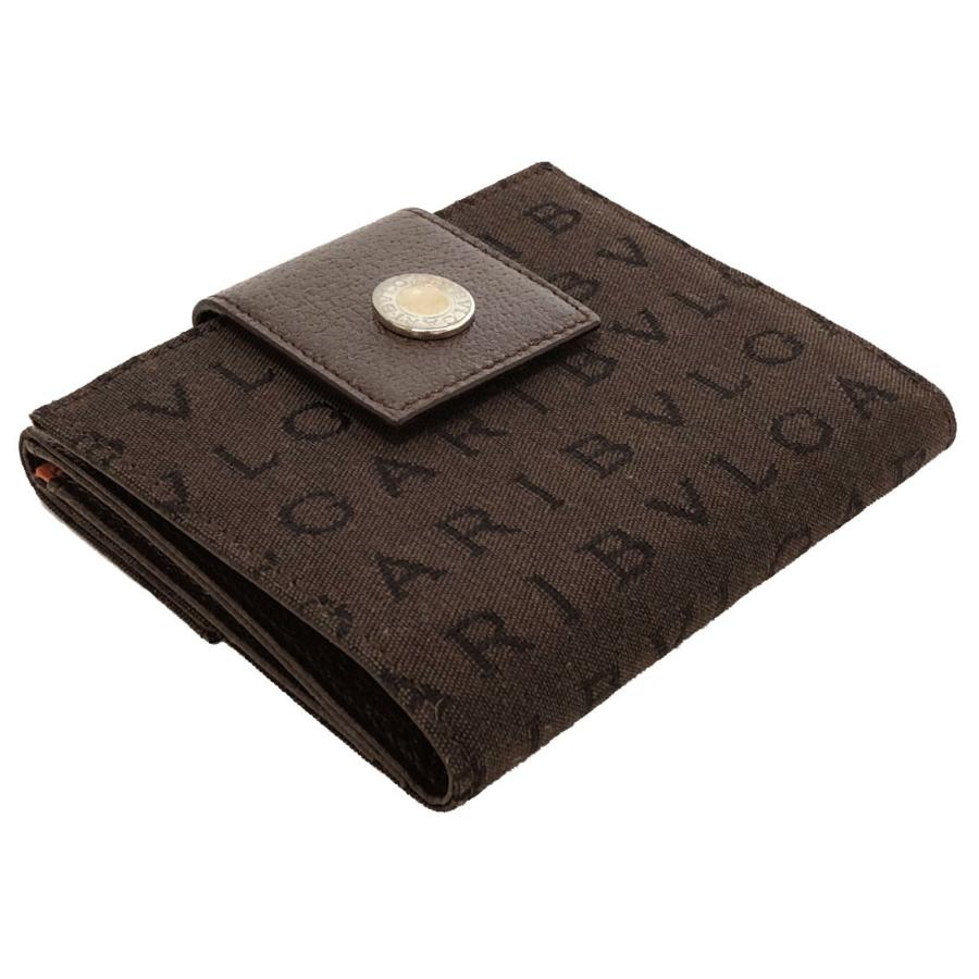 美品 ブルガリ 二つ折り 財布 ロゴマニア ブラウン 茶色 メンズ  