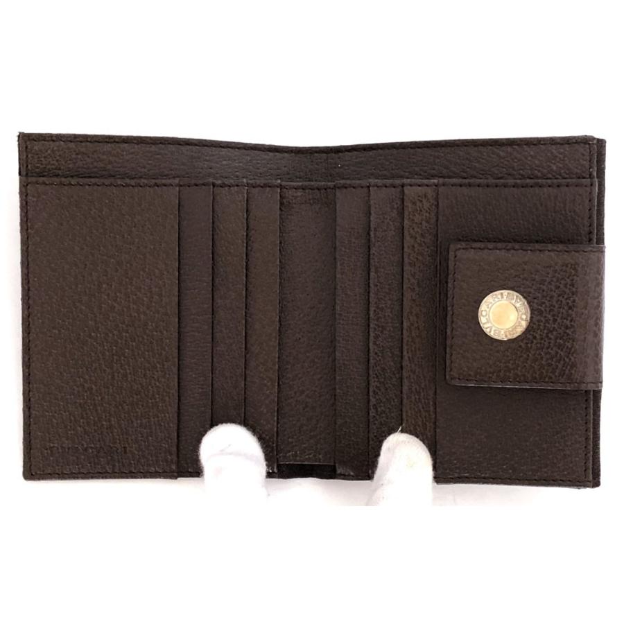 美品 ブルガリ 二つ折り 財布 ロゴマニア ブラウン 茶色 メンズ  