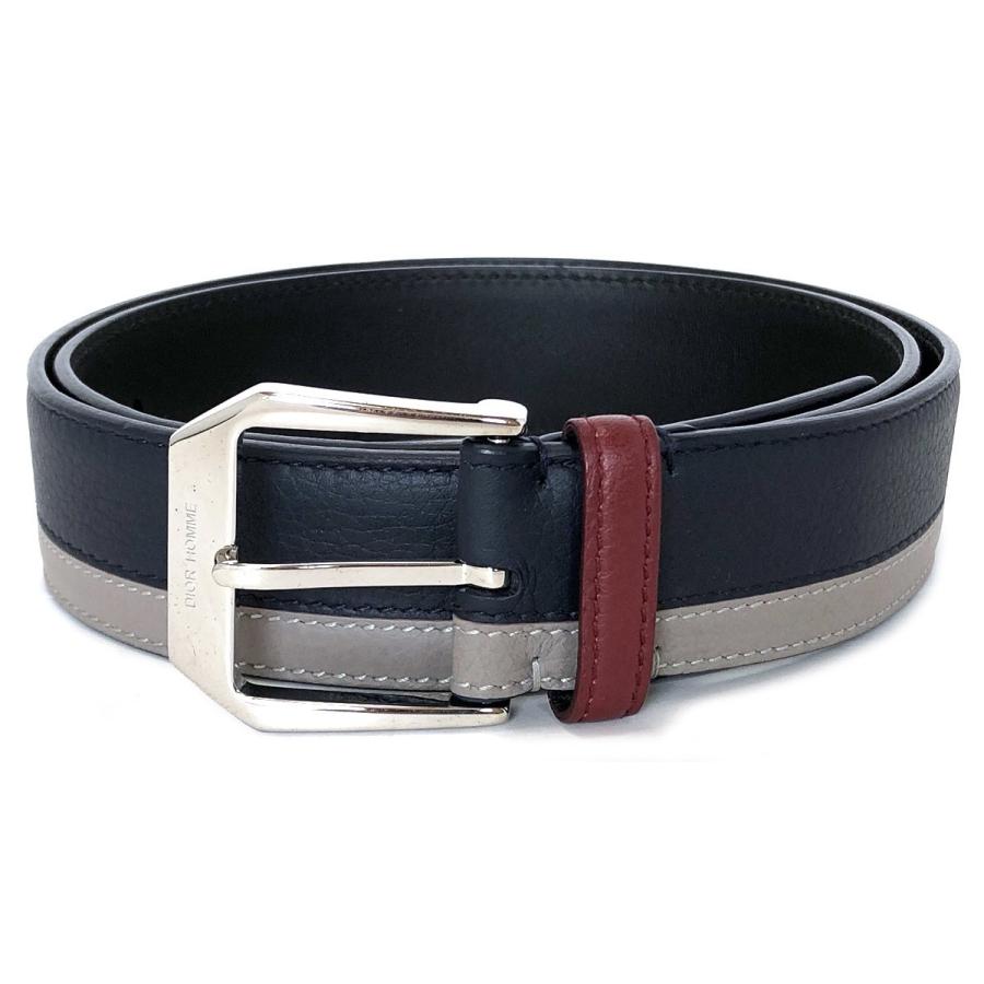 最安 良好 ディオールオム ベルト レザー 85ｃｍ ネイビー グレー 本革 メンズ カジュアル ディオール オム Dior Homme Dior 高い素材 Clinilab Net