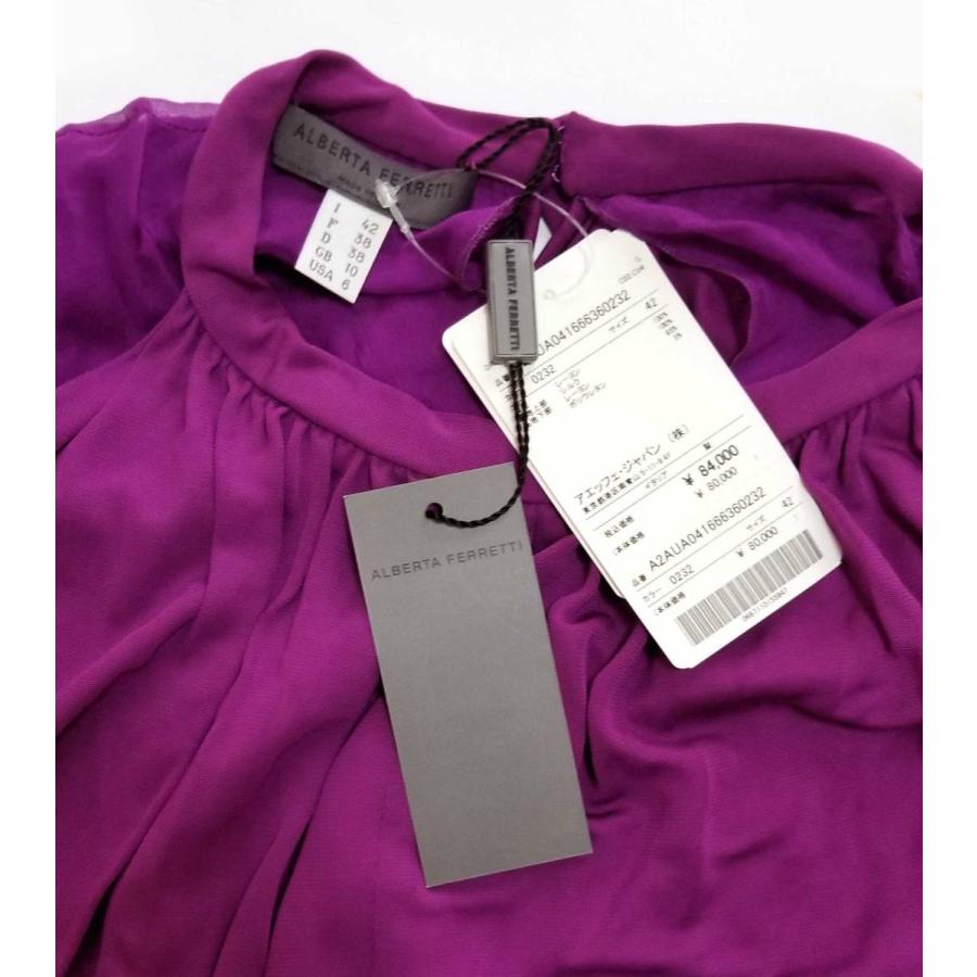 未使用 タグ付き アルベルタ フェレッティ ドレス ワンピース 42 半袖 レディース ALBERTA FERRETTI 紫 パープル レーヨン_6