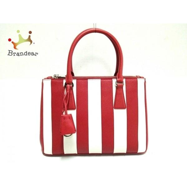プラダ Prada ハンドバッグ 美品 メンズバッグ レッド 白 新着 ヤフーショップ レザー ストライプ