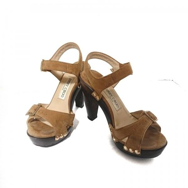 ジミーチュウ JIMMY CHOO サンダル 34 1/2 レディース - ブラウン