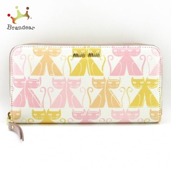 美品 Miumiu 長財布 白 ピンク オレンジ 値下げ ミュウミュウ 白 ピンク オレンジ 5ml506 2111 財布 ブランディア ネコ ラウンドファスナー 値下げ ヤフーショップ