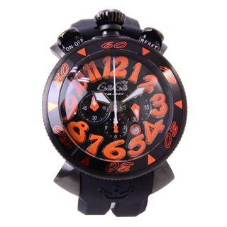 ガガミラノ 時計 Gaga Milano Chrono 48mm 6054 3 ブラック メンズ オレンジ ランキング総合1位 クロノグラフ ガガミラノ腕時計 ラバー