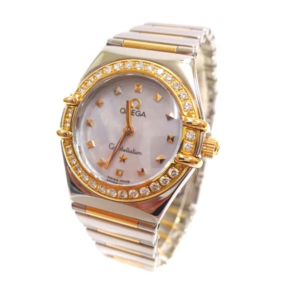 保存版 オメガ コンステレーション マイチョイス ダイヤベゼル 腕時計 レディース クオーツ シェル文字盤 コンビカラー 1365 71 中古 手数料 安い Hotel Ivanoff Com