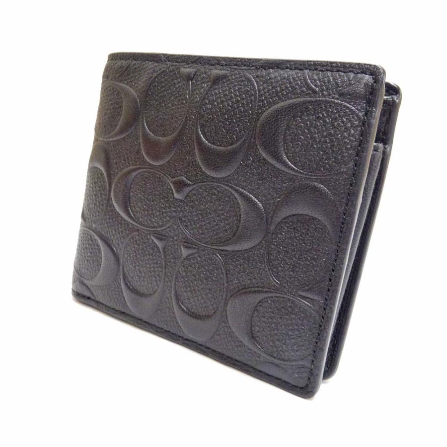 コーチ エンボス シグネチャー 二つ折り財布 メンズ レザー ブラック