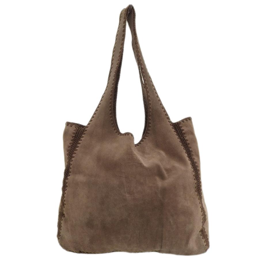 美品 プラダ Prada フロントロゴ刻印 スエードカーフ 1枚革 ステッチトリム トートバッグ メンズok レザー ブラウン Withtrading 通販 Yahoo ショッピング