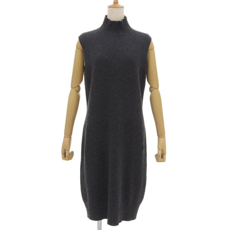 高い素材 エルメス ワンピース 超美品 エルメス Hermes ゴルチェ期 カシミア100 モックネック ノースリーブ ロング ワンピース La レディース ワンピース チュニック