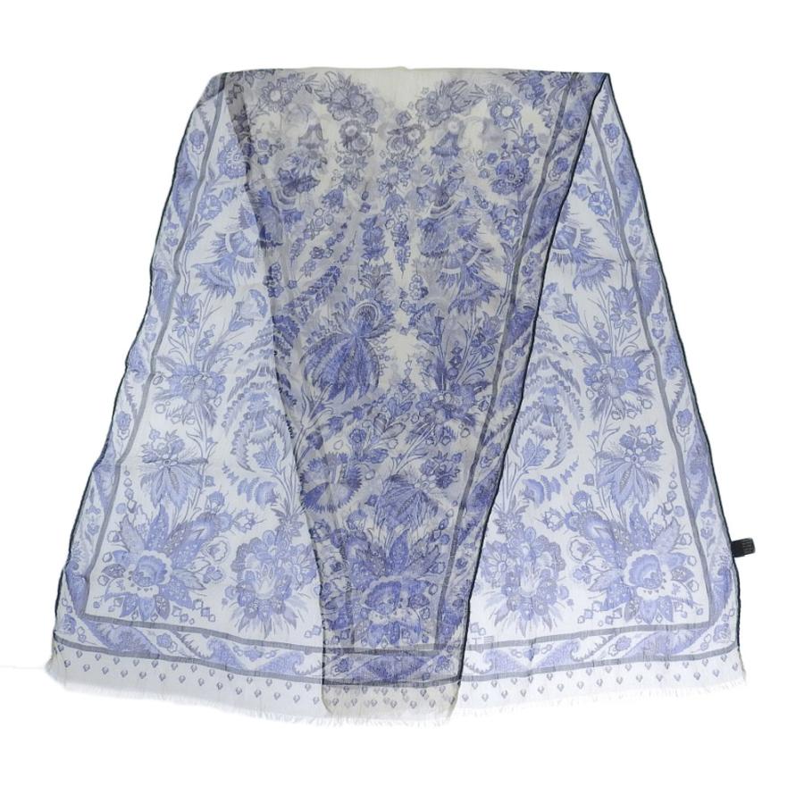 ETRO（エトロ） 美品 花柄 ペイズリー シルク 横長 ストール 青白