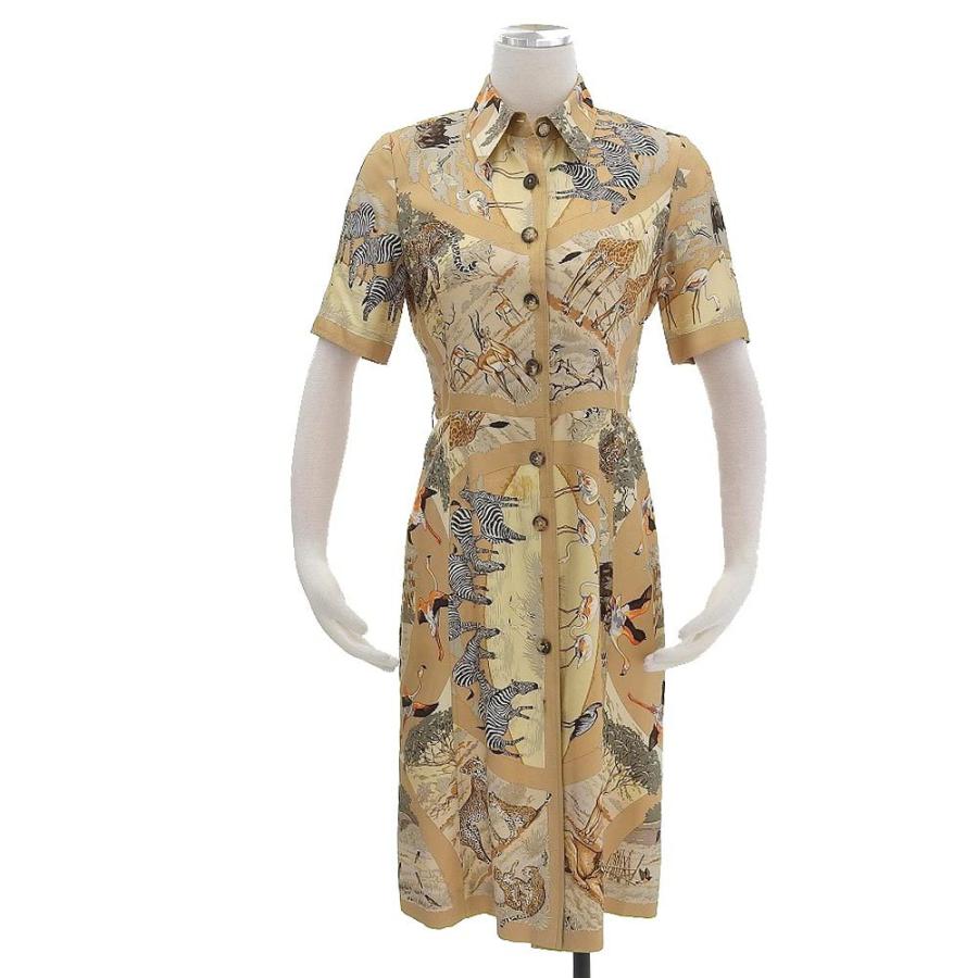 最終値下げ エルメス ワンピース 超美品 エルメス 90年代フランス製 シルク100 フレア ワンピース Tanzania ワンピース チュニック