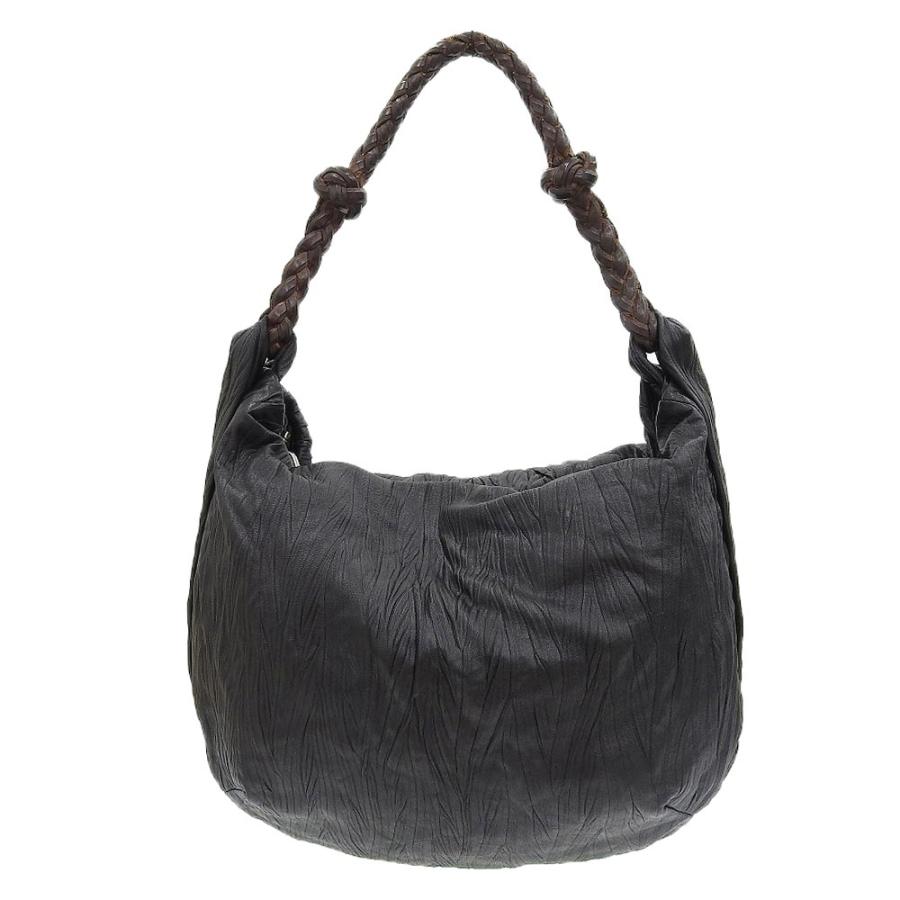 超美品 アニオナ AGNONA 現行ロゴ 編み込みレザーハンドル ワン 