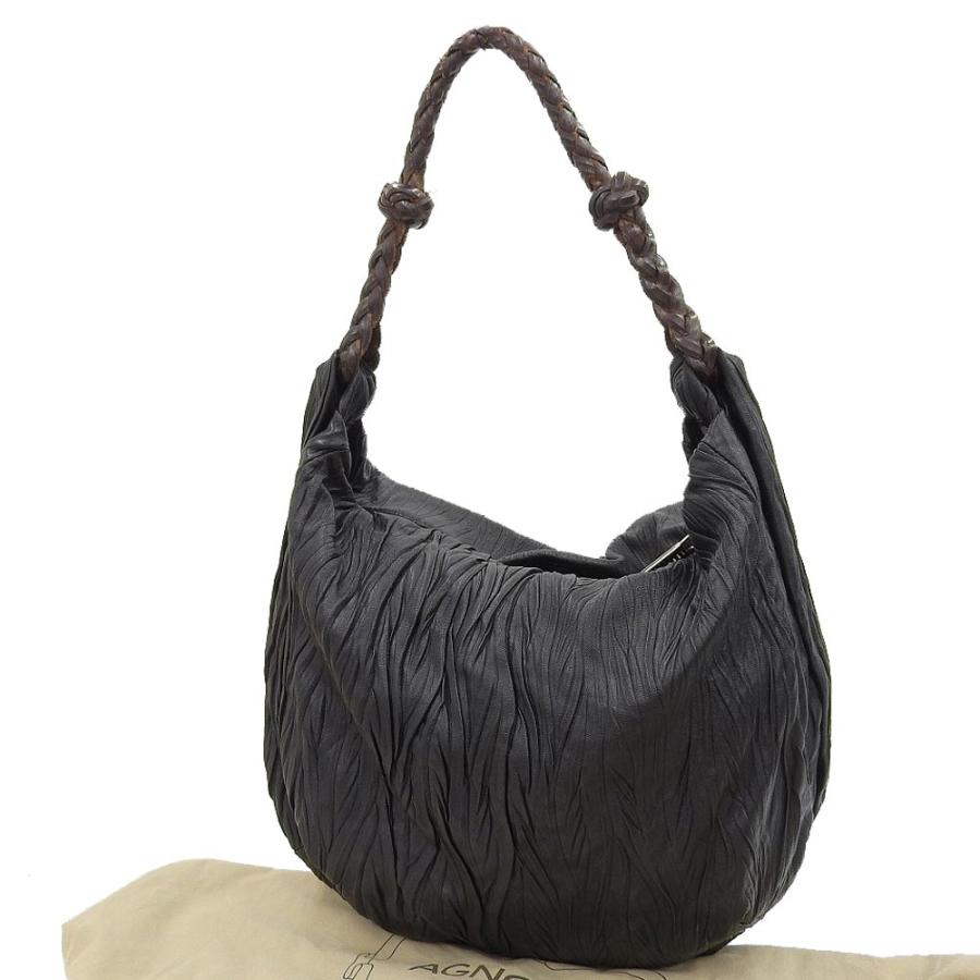 超美品 アニオナ AGNONA 現行ロゴ 編み込みレザーハンドル ワン 
