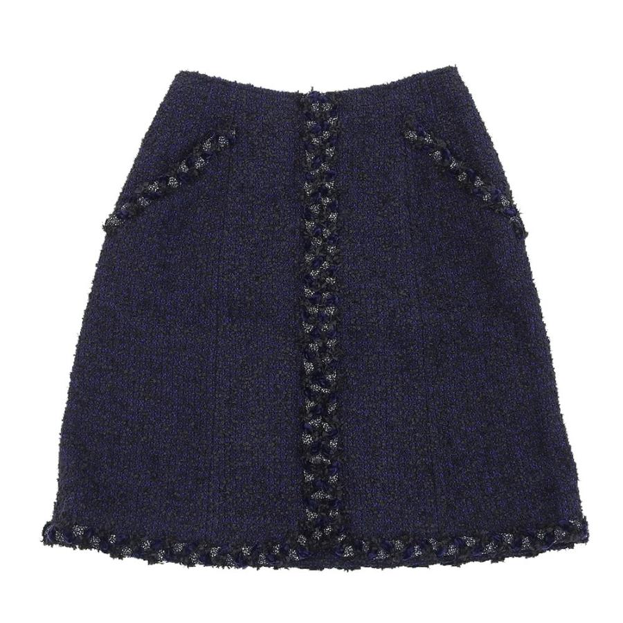 超美品 ルネ Rene 現行タグ ツイード ベロア トリミング セミフレア  