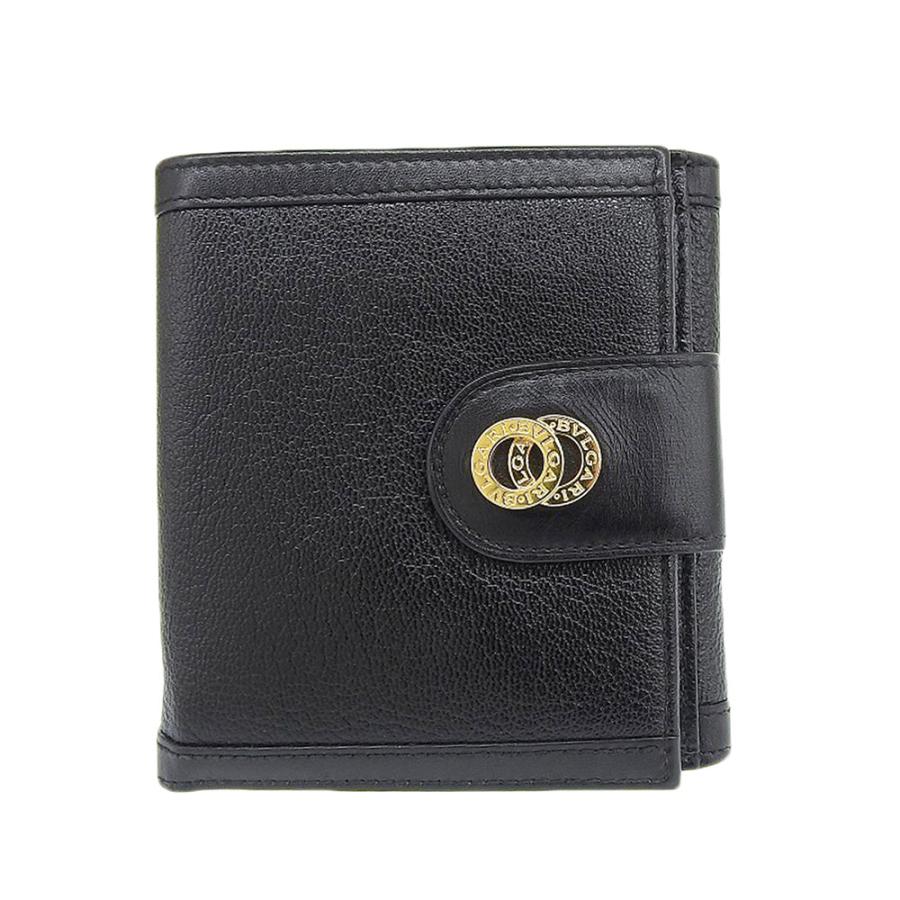 超美品 ブルガリ Bvlgari Bvlgari 箱付 ドッピオトンド レザー 二つ折り財布 レディース Withtrading 財布 帽子 ファッション小物 レディース 小銭入れ未使用 黒 ブランドのアイテムを公式に取扱