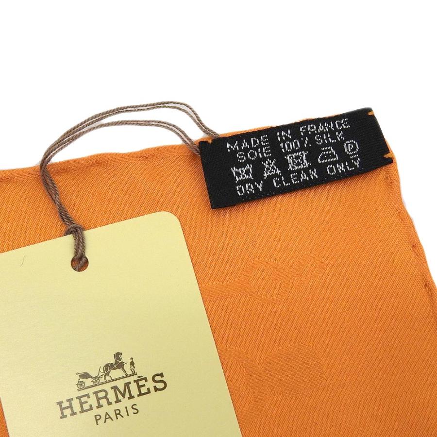 HERMES オレンジ シルク　ポケットチーフ【未使用】 未使用 エルメス タグ付 現行販売商品 POCHETTE PONGEE シルク100