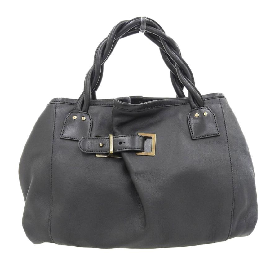 超美品 クロエ Chloe メタルロゴ 編み込みレザーハンドル トートバッグ 