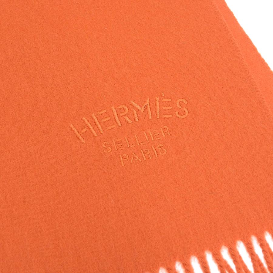 未使用 エルメス HERMES 現行黒タグ カシミア100% 70×200cm ロングストール フリンジ マフラー オレンジ ブランケット ショール｜brandgoen｜05