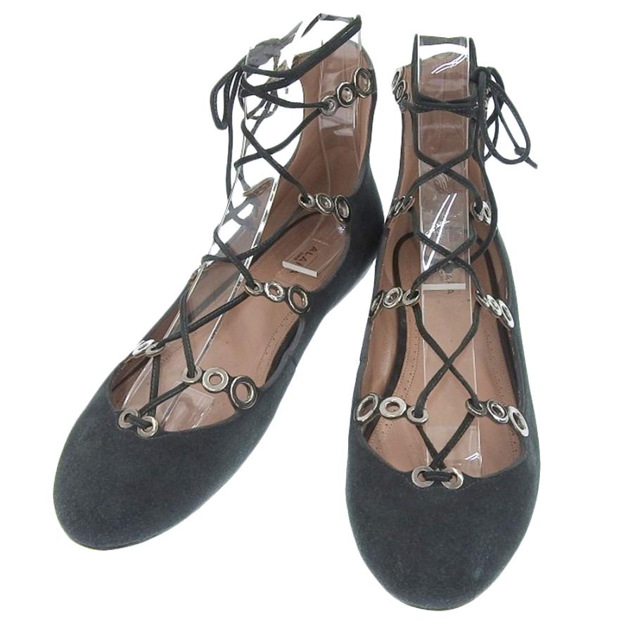 超美品 アライア ALAIA 現行タグ レザー レースアップ ラウンドトゥ 