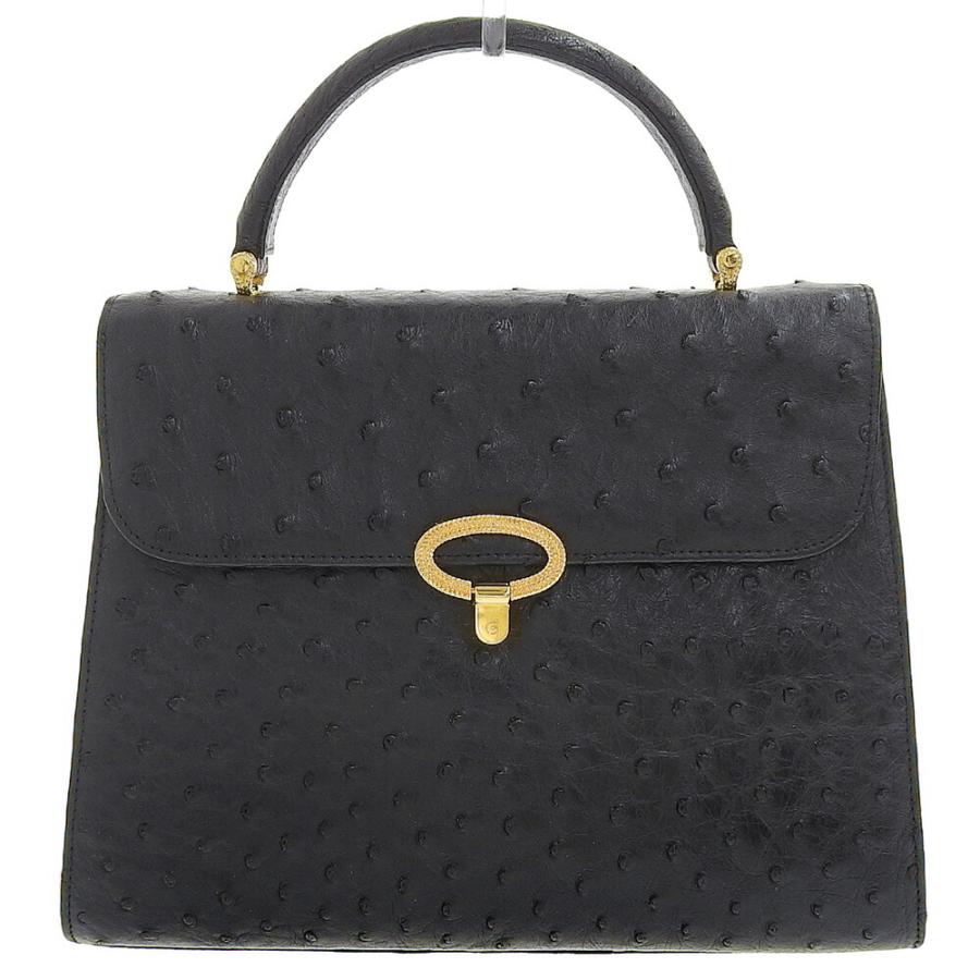 美品 COMTESSE オーストリッチ グレー シルバー金具 ワンハンドルバッグ