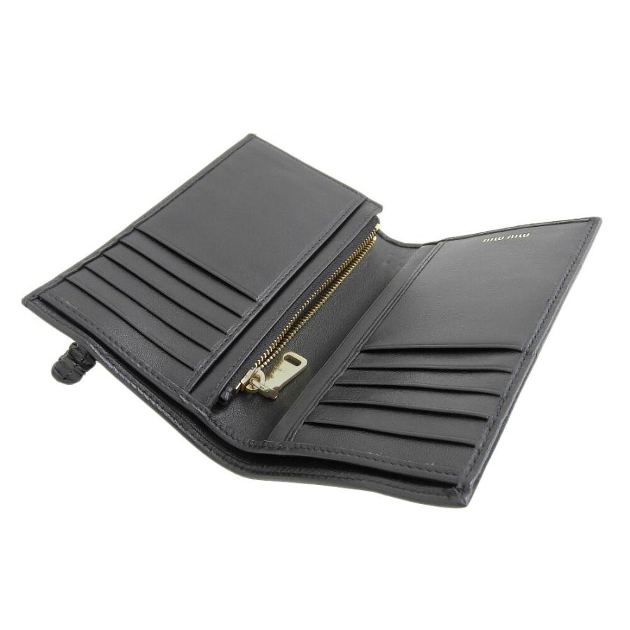 未使用 箱付 ミュウミュウ MIUMIU 2022年商品 5MV024 2DLG ナッパ ラムレザー ミドル ウォレット 二つ折り 財布 カード 小銭 黒 レディース miu miu（ミュウミュウ） 未使用 箱付 MIUMIU 2022年商品 5MV024 2DLG