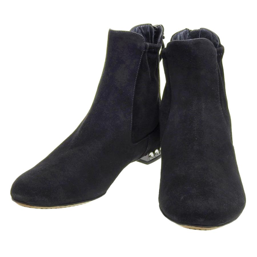 MIU MIU 黒 スエード ブーツ 36 ½— 23.5cm ビジュー