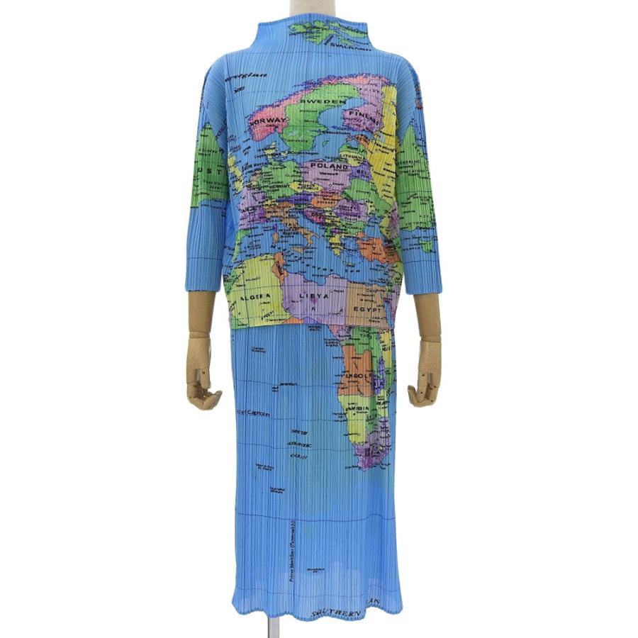 プリーツプリーズ地図プリント ノースリーブ　ロングワンピース美品　超レアもの ISSEY MIYAKE 超美品 プリーツプリーズ Pleats Please レア