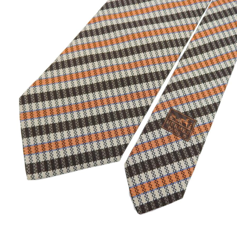 良品✨HERMES ネクタイ エルメス レジメンタル ブラウン ジャガード
