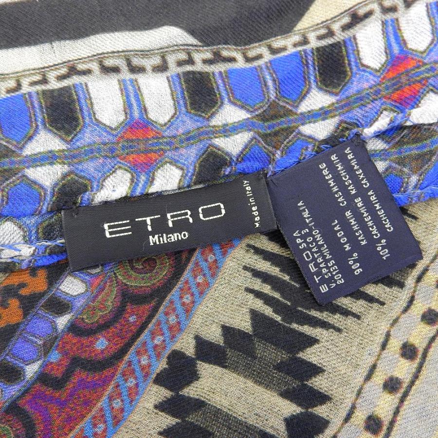ETRO 超美品 エトロ 現行ロゴ カシミヤ混 モダール フリンジ ストール 
