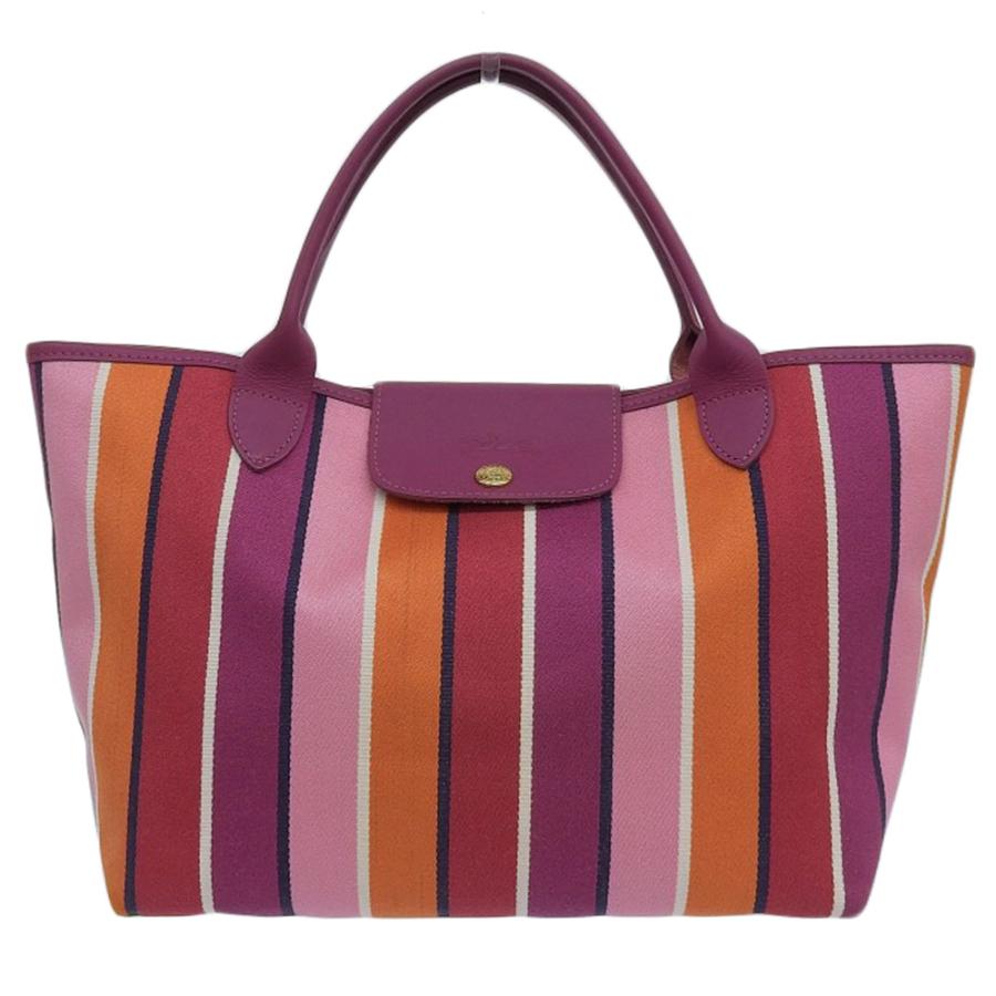 LONGCHAMP（ロンシャン） タグ付美品 レザー & ジャガード ストライプ 