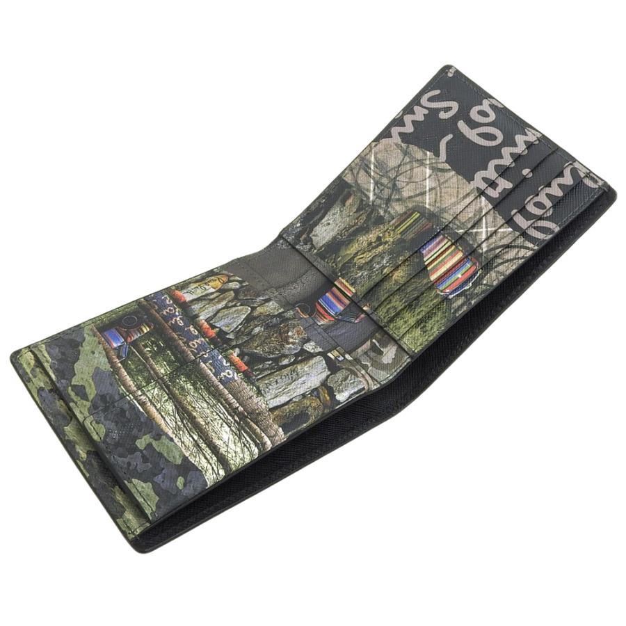 超美品 ポールスミス Paul Smith 2022年 M1A4833 HMINST ミニコラージュ ミニクーパー レザー ウォレット 二つ折り財布 小銭 黒 マルチストライプ Paul Smith（ポール・スミス） 超美品 2022年 M1A4833 HMINST ミニ