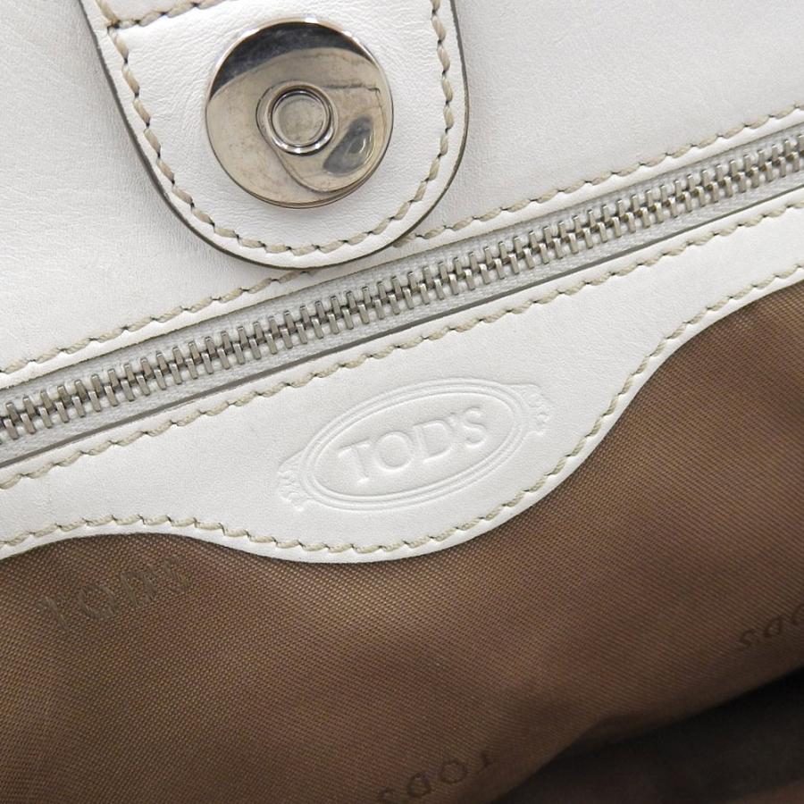 美品 トッズ TOD'S エンボスタグ ホワイト レザー ショルダー トート