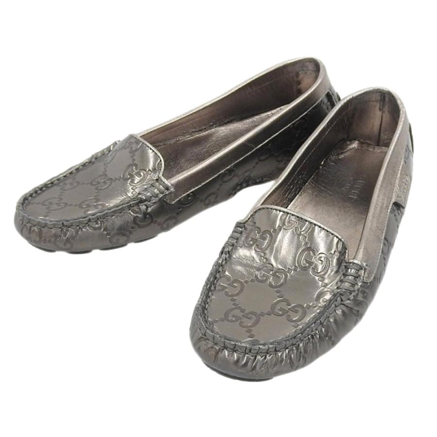 ◆美品◆ GUCCI ローファー 靴 GG柄 シマ レザー GUCCI 美品 グッチ シマ GGエンボス メタリック レザー ローファー
