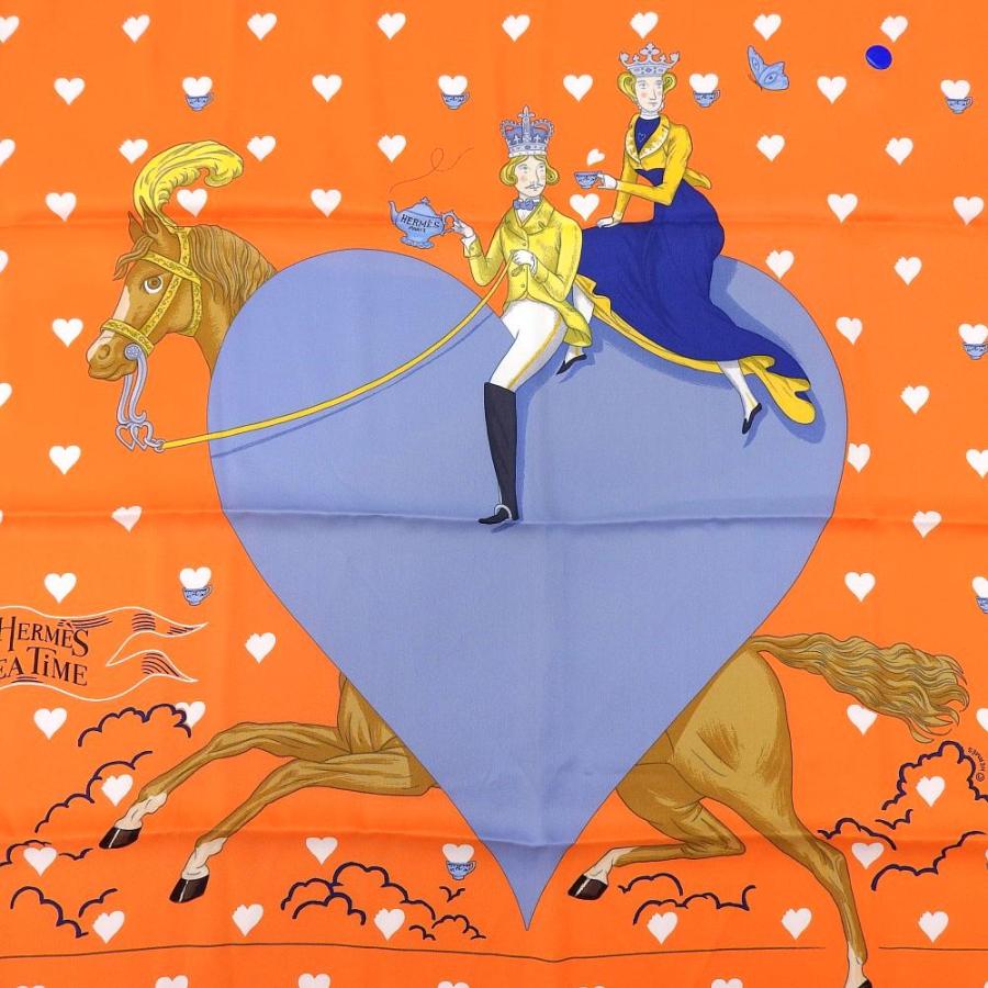 ともりエルメス　シルク　65cm スカーフ　TEATIME ハート　ネイビ HERMES（エルメス） 超美品 21AW 2021年商品 Tea Time ティータイム