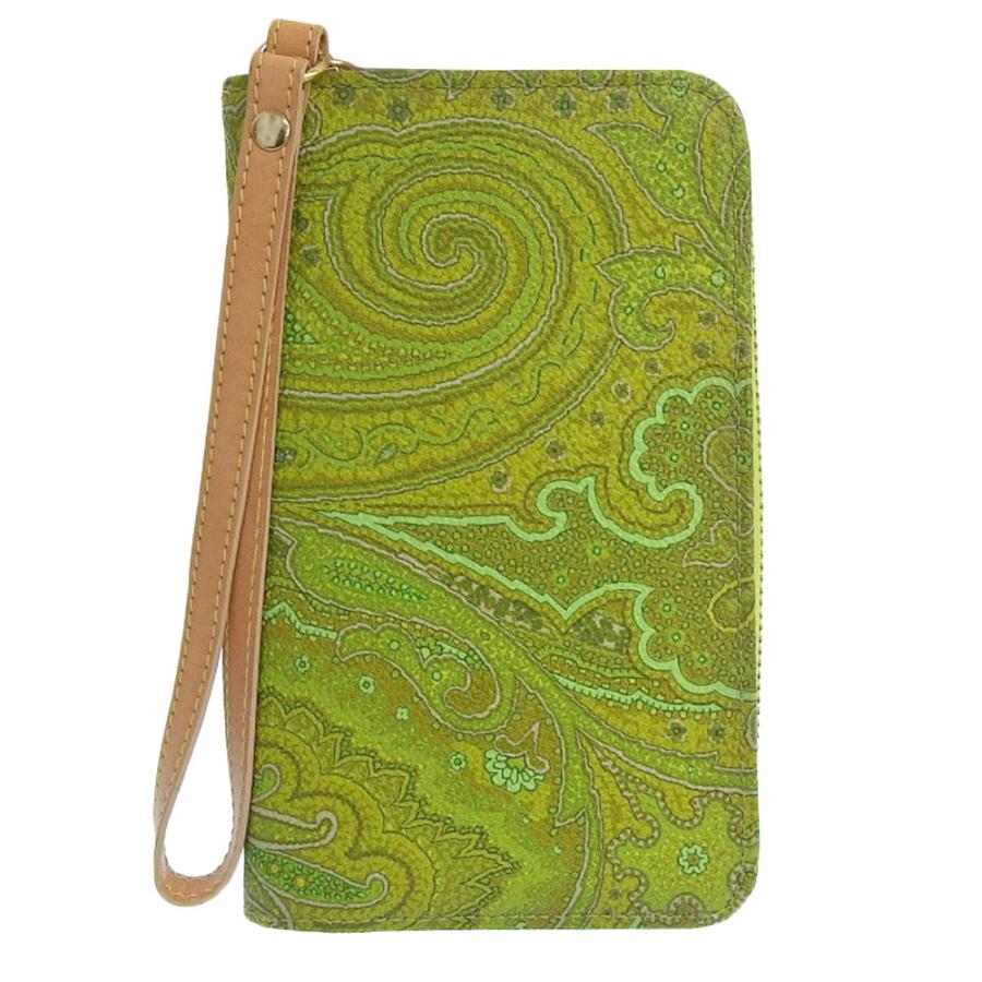 超美品 エトロ ETRO 2021年 グリーン ペイズリー ラウンドジップ ウォレット 二つ折り財布 小銭入 窓付 ボタニカル レディース ほぼ未使用 ETRO（エトロ） 超美品 ETRO 2021年 グリーン ペイズリー ラウンド