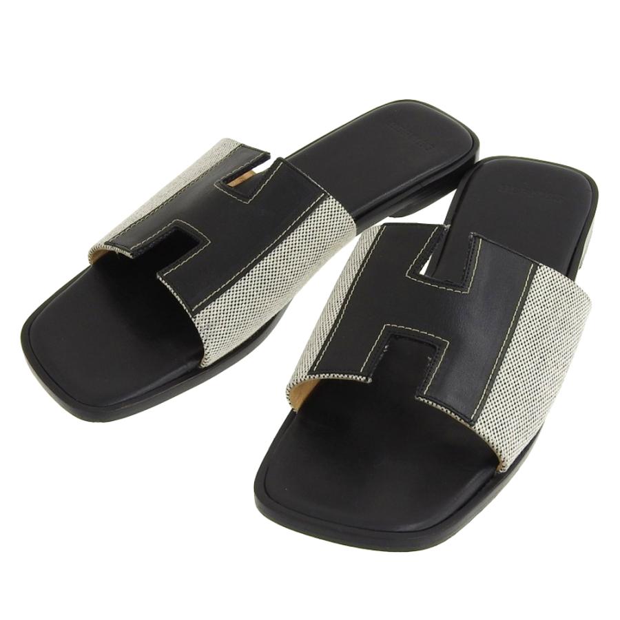 ☆超美品☆ エルメス イズミール サンダル 42 黒 レザー キャンバス