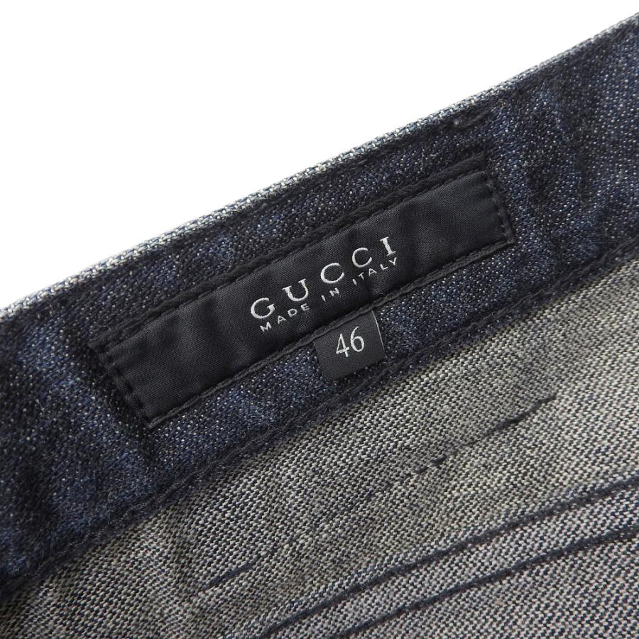 GUCCI 超美品 グッチ 337613 インディゴデニム ブラックレザーパッチ 